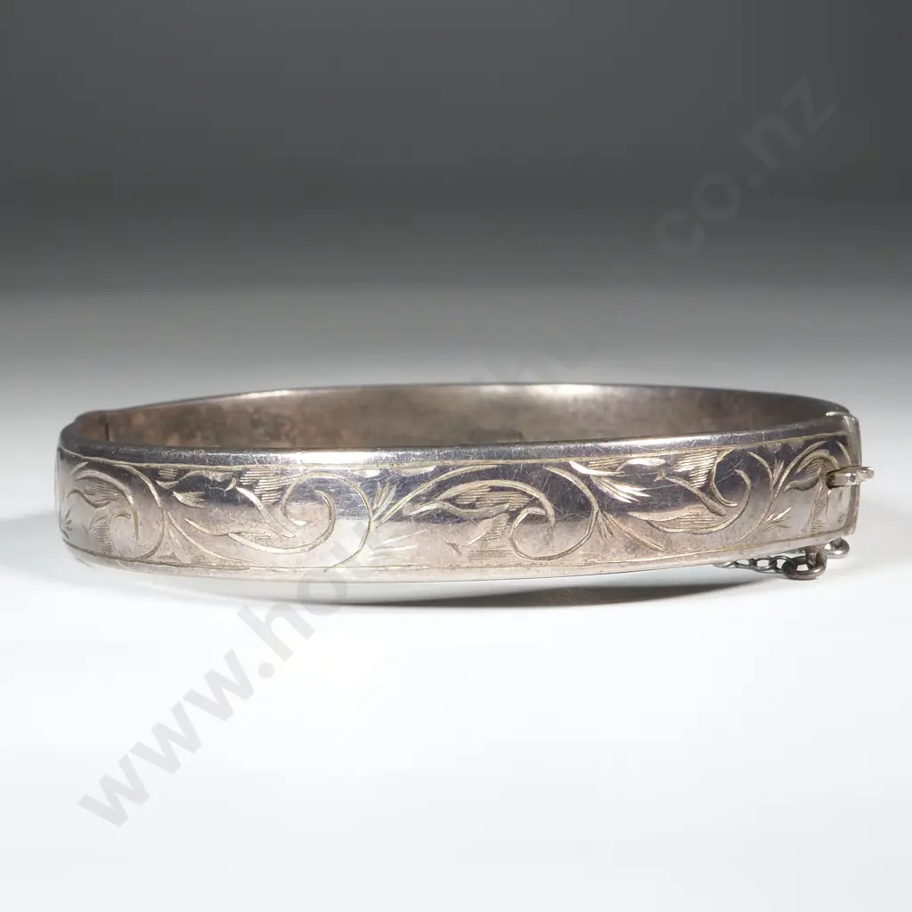 Sterling Silver Engraved Snap Bangle  Image 1++