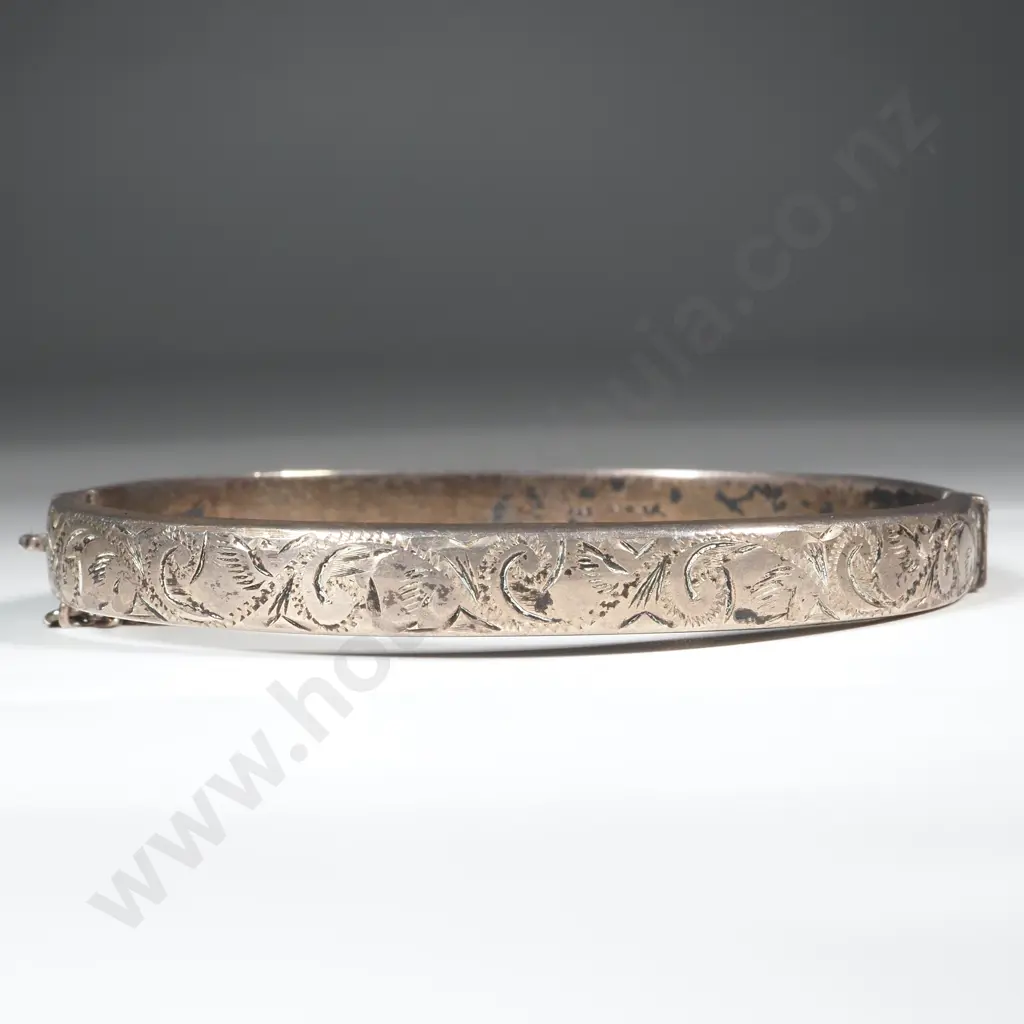 Sterling Silver Engraved Snap Bangle  Image 1++