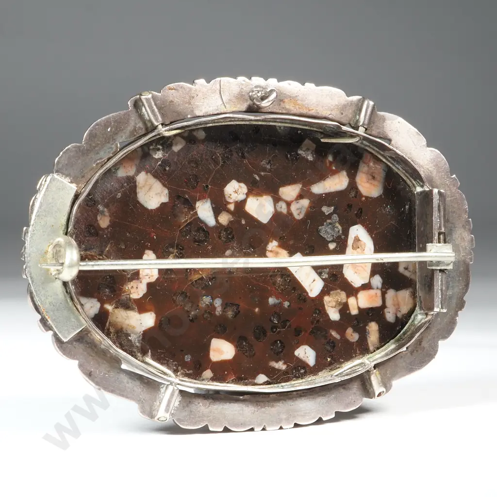 Large Oval Sterling Silver & Black Stone Brooch  Image 1++