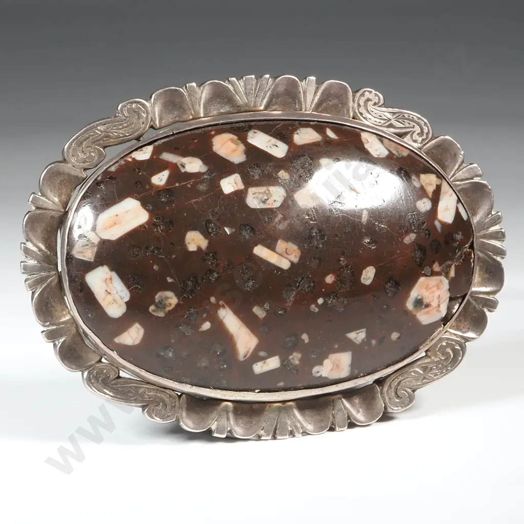 Large Oval Sterling Silver & Black Stone Brooch  Image 1++