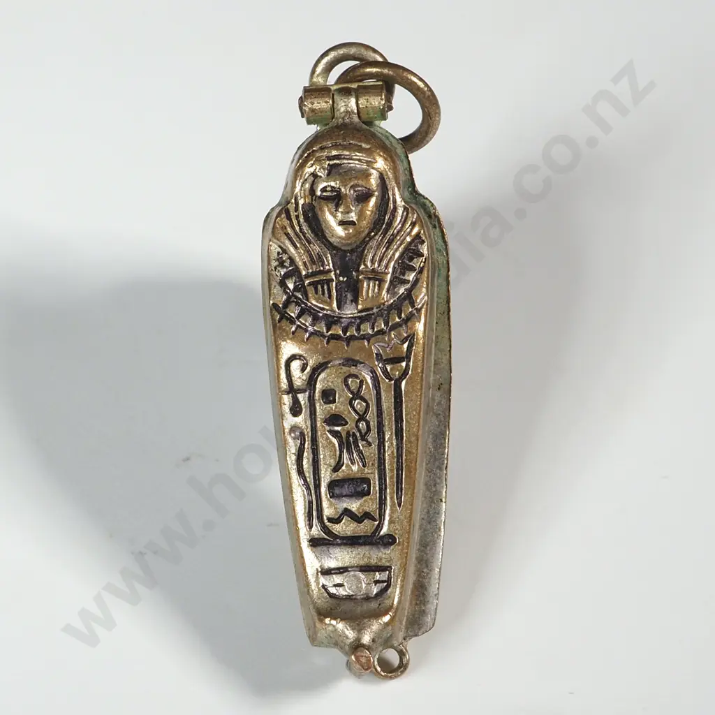 Antique Egyptian Sarcophagus Pendant & Mummy Charm Present Image 1++