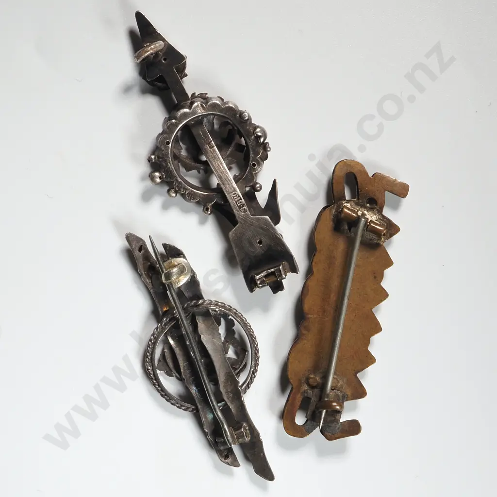 Three Antique Brooches - Two Sterling Silver w English Hallmarks Image 1++