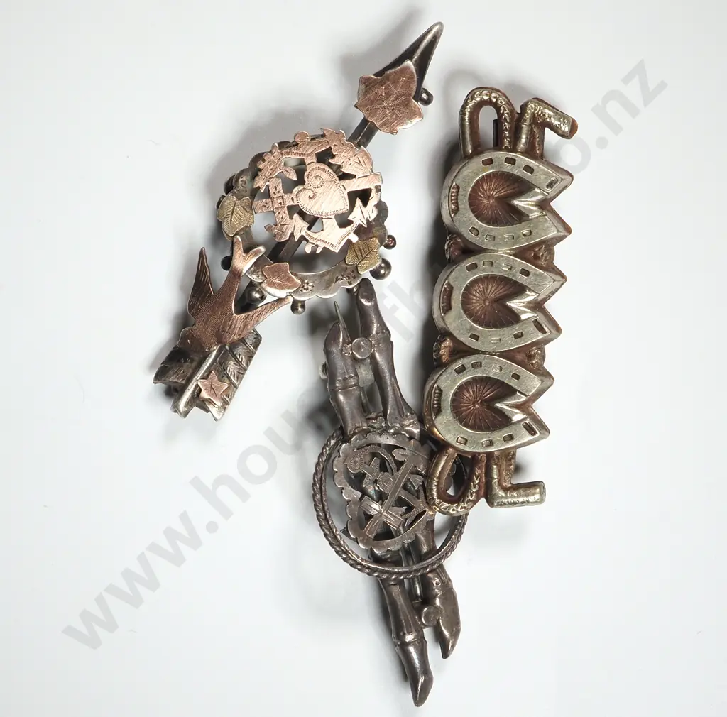 Three Antique Brooches - Two Sterling Silver w English Hallmarks Image 1++