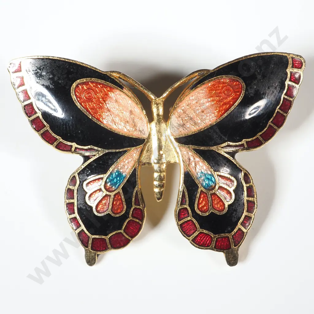Vintage Cloisonne Enamel Butterfly Brooch  Image 1++