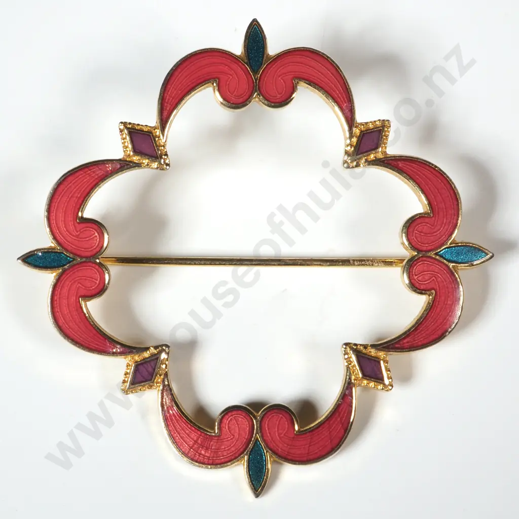 Gold Tone & Enamel Quatrefoil Shaped Brooch  Image 1++