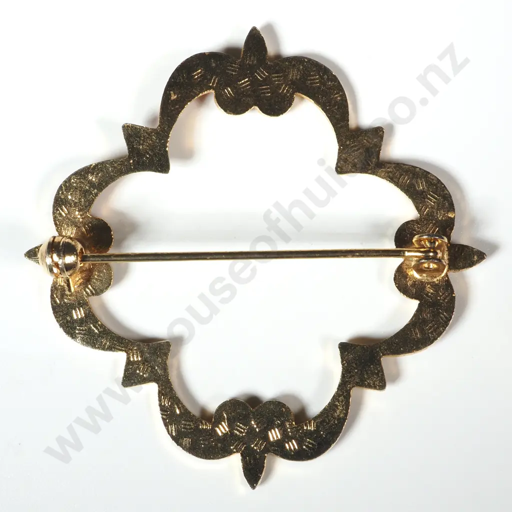 Gold Tone & Enamel Quatrefoil Shaped Brooch  Image 1++