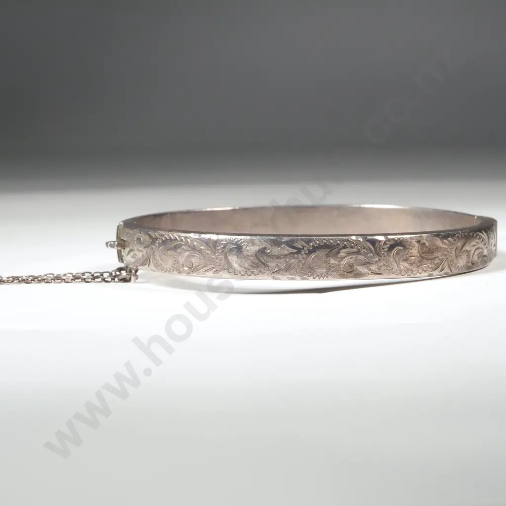 Sterling Silver Engraved Snap Bangle  Image 1++