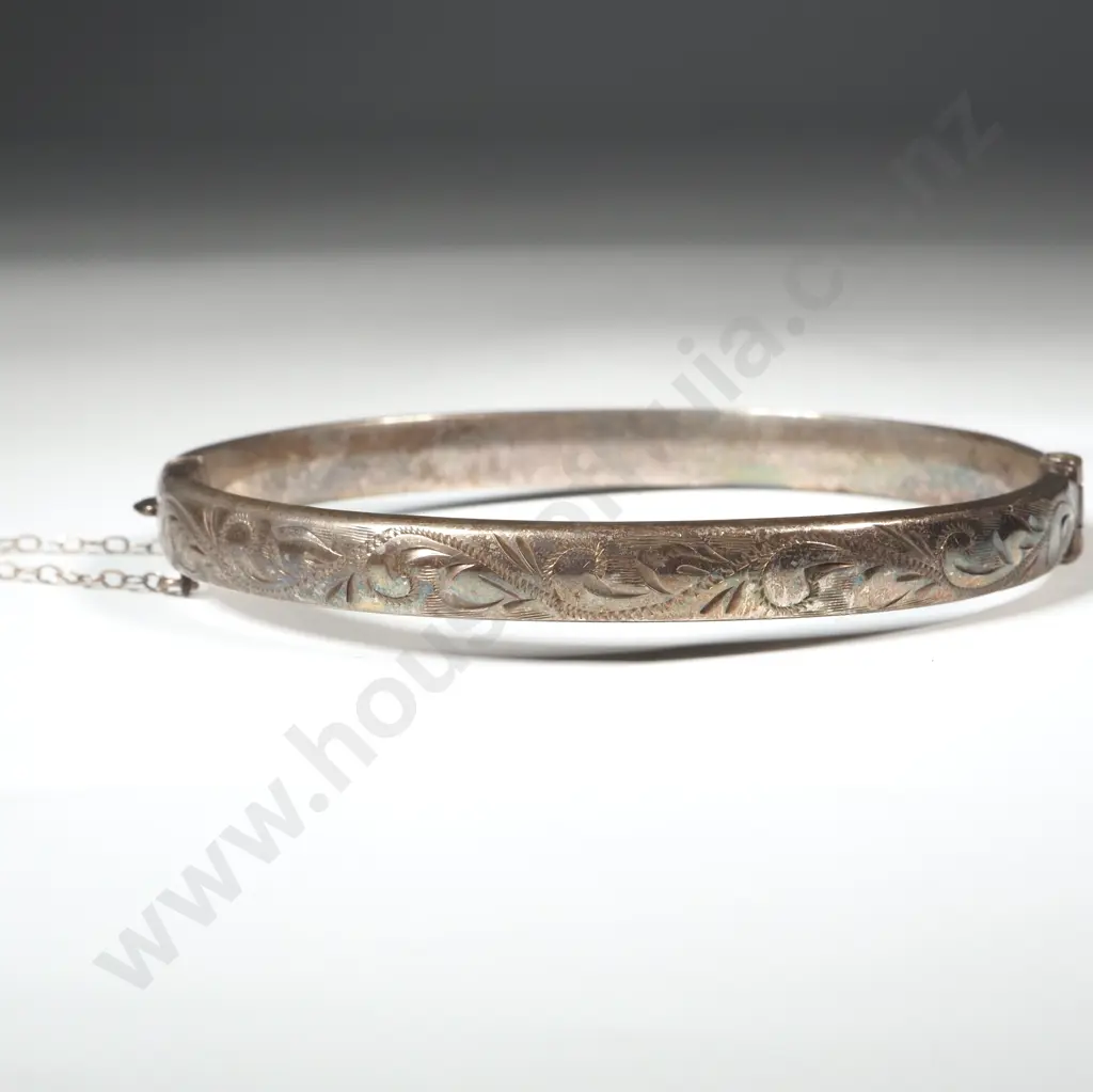 Sterling Silver Engraved Snap Bangle  Image 1++