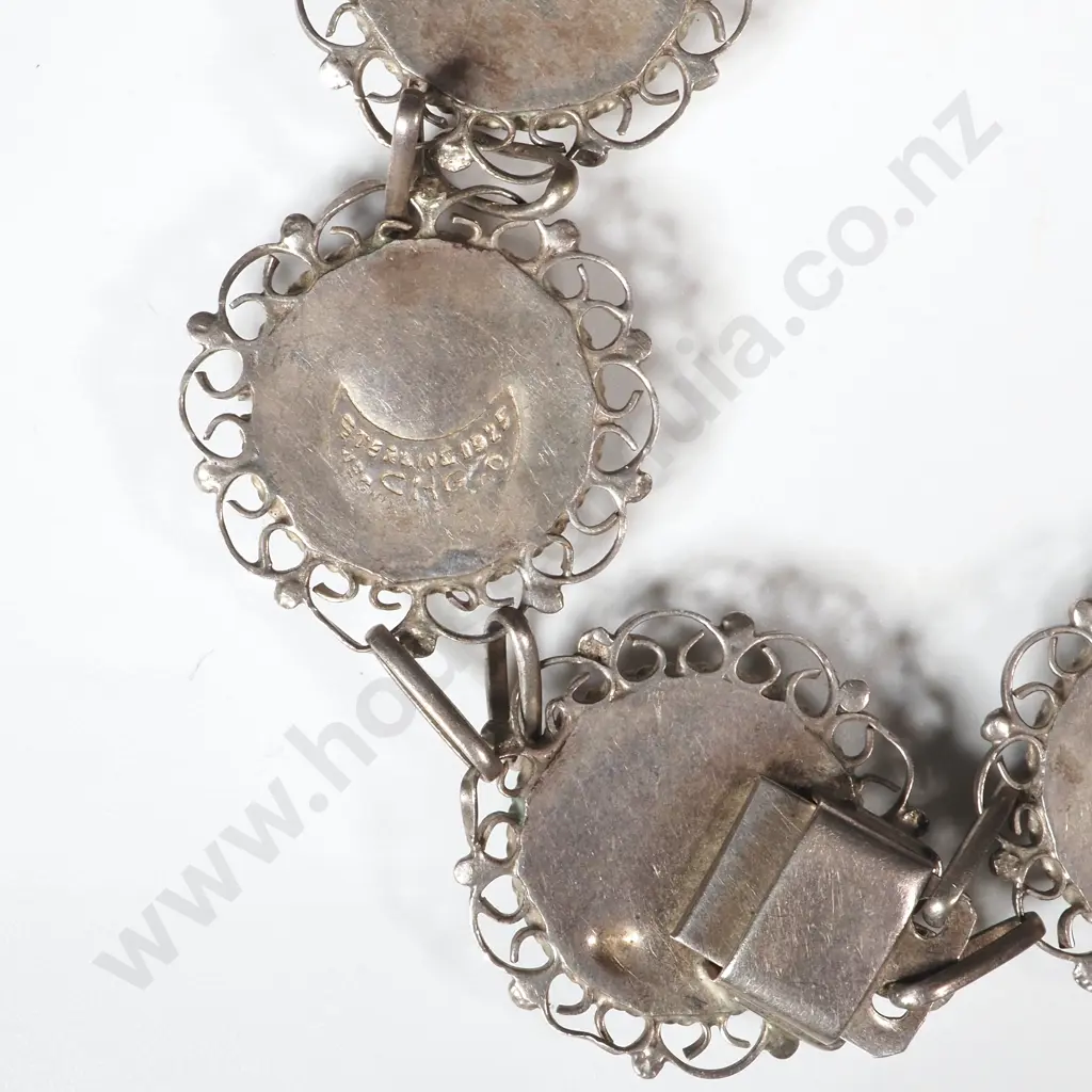 Sterling Silve Filigree Medallion Link Bracelet  Image 1++