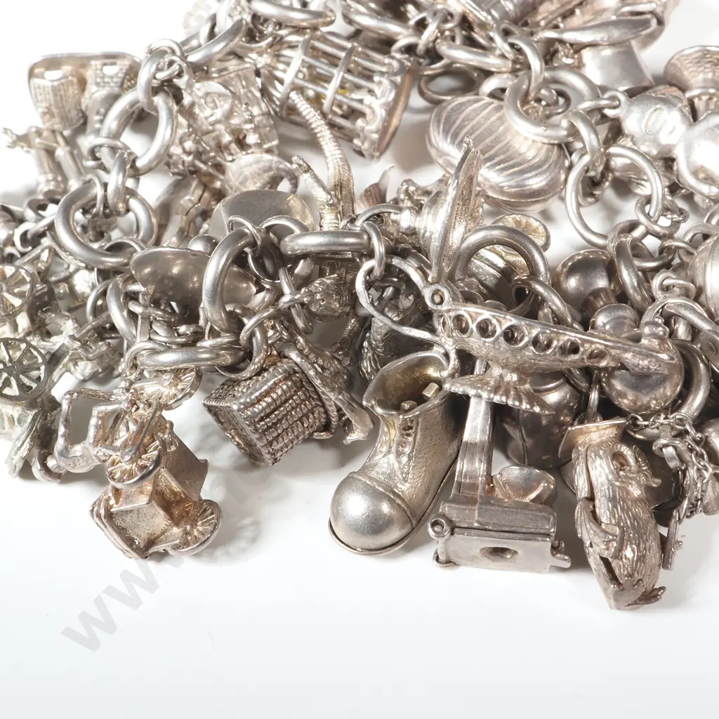 Exceptionally Large Sterling Silver Charm Bracelet Image 1++
