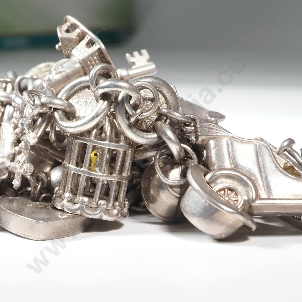 Exceptionally Large Sterling Silver Charm Bracelet Image 1++