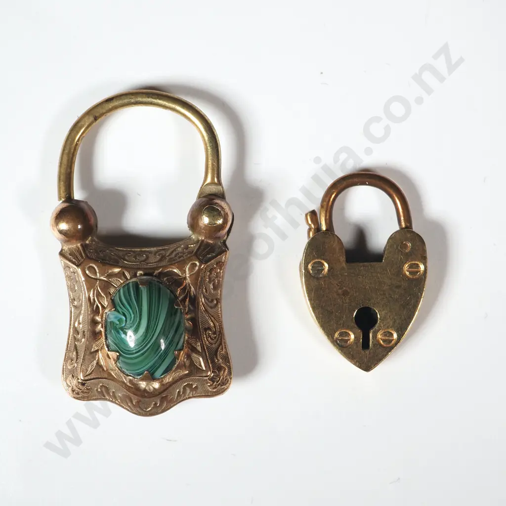 Vintage Gold Coloured/Turquoise padlock Pendant &  Vintage Gold Coloured Miniheart Padlock. Image 1++