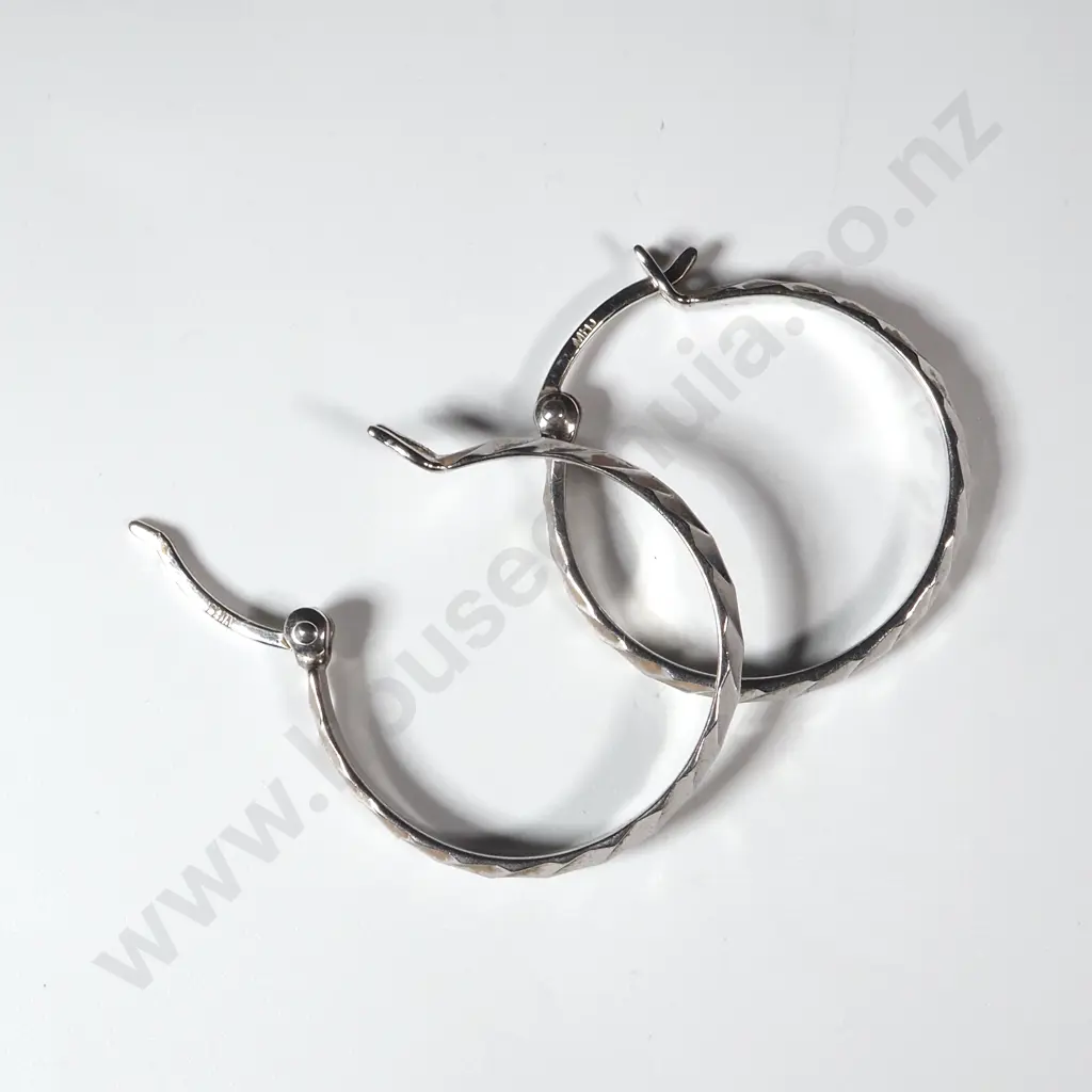Sterling Silver Facetted Hoop Earrings  Image 1++
