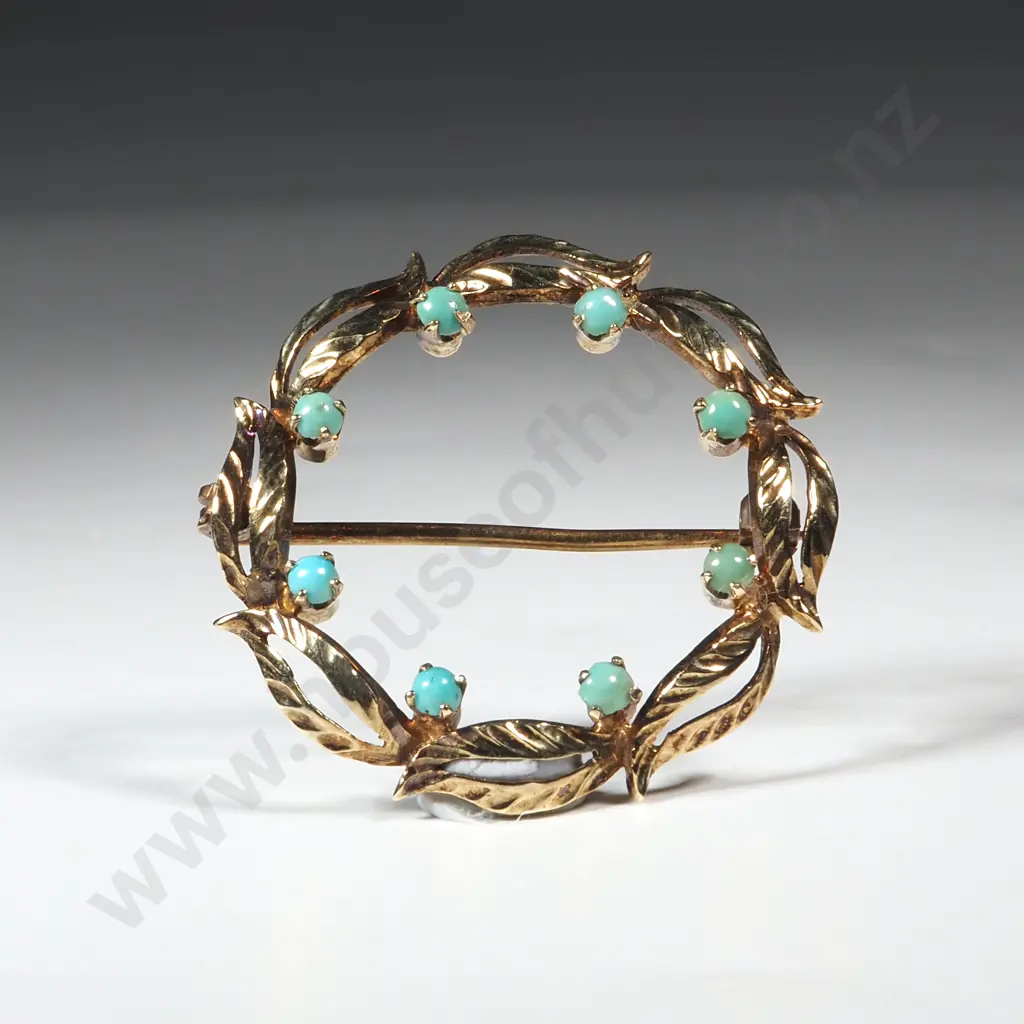 14ct Gold & Turquoise Brooch Image 1++