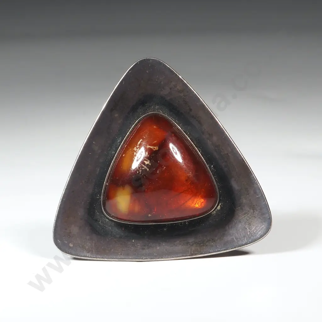 Danish Sterling Silver & Amber? Brooch of Triangular Shape Image 1++