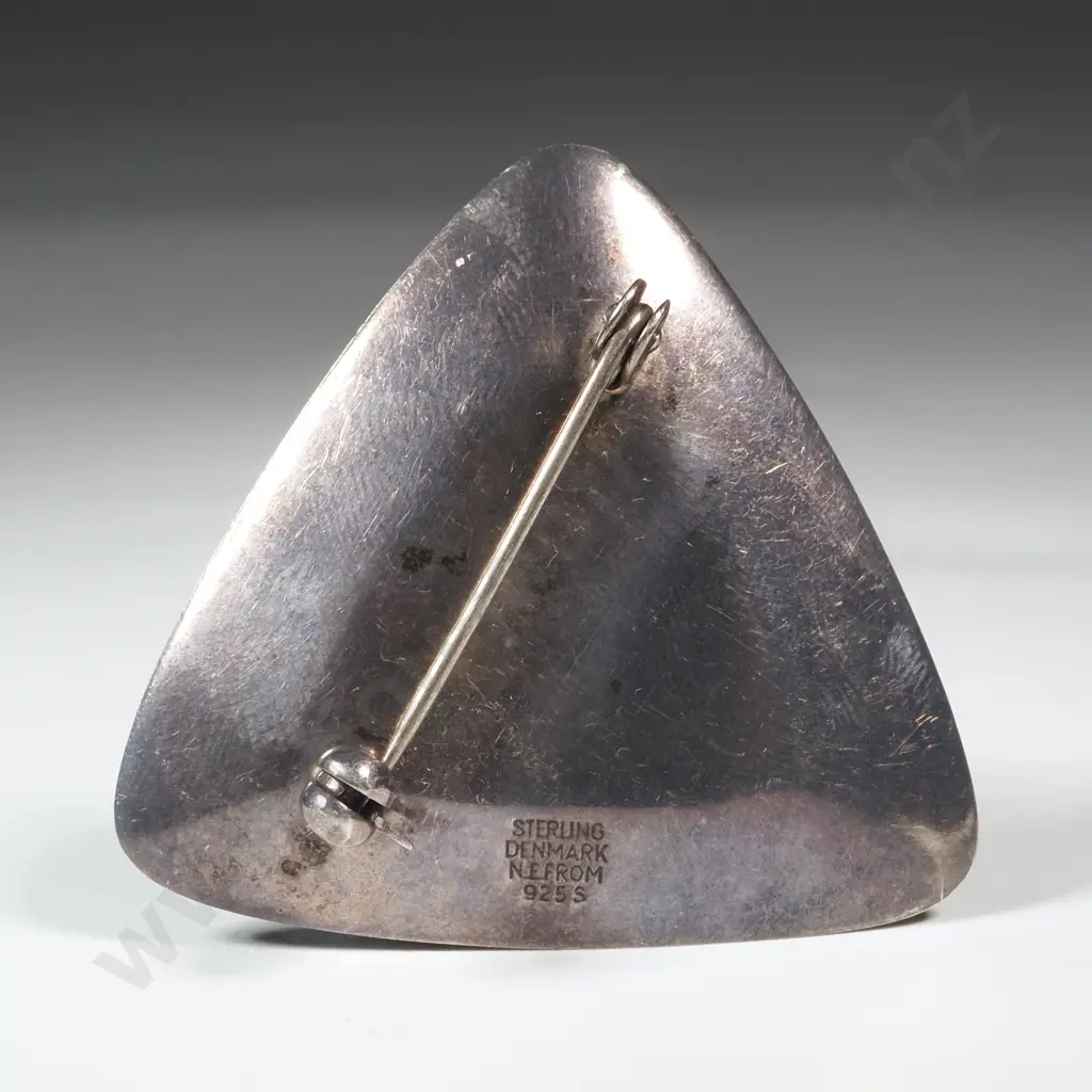 Danish Sterling Silver & Amber? Brooch of Triangular Shape Image 1++