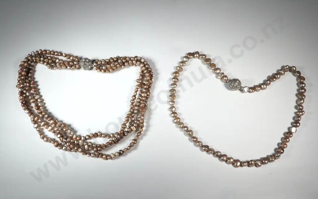 Two Fresh Water Pearl Necklaces w Magnetic Clasps Image 1++