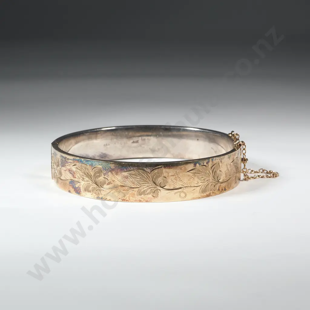 9ct Gold On Sterling  Silver Snap Bangle Image 1++