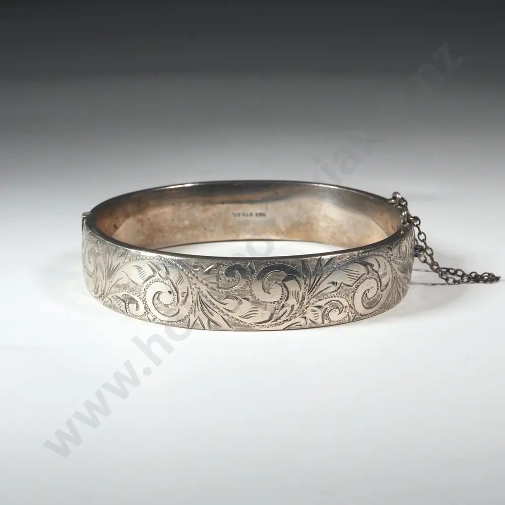 Sterling Silver Engraved Snap Bangle  Image 1++