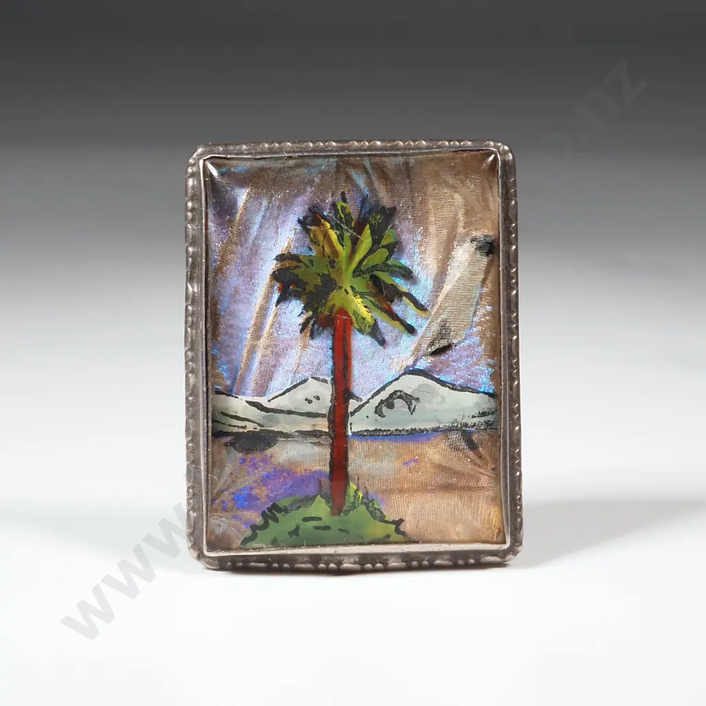 Vintage Sterling Silver & Butterfly Wing Square Brooch Image 1++