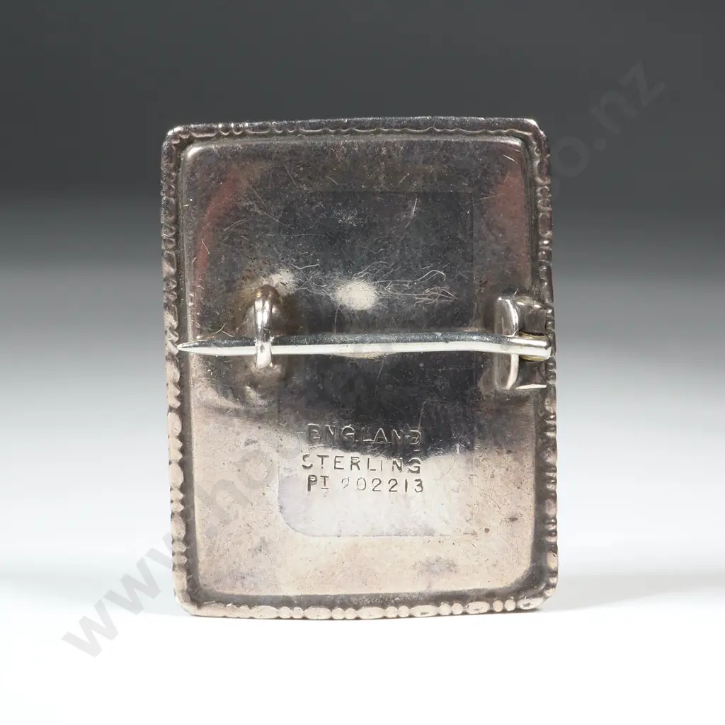 Vintage Sterling Silver & Butterfly Wing Square Brooch Image 1++