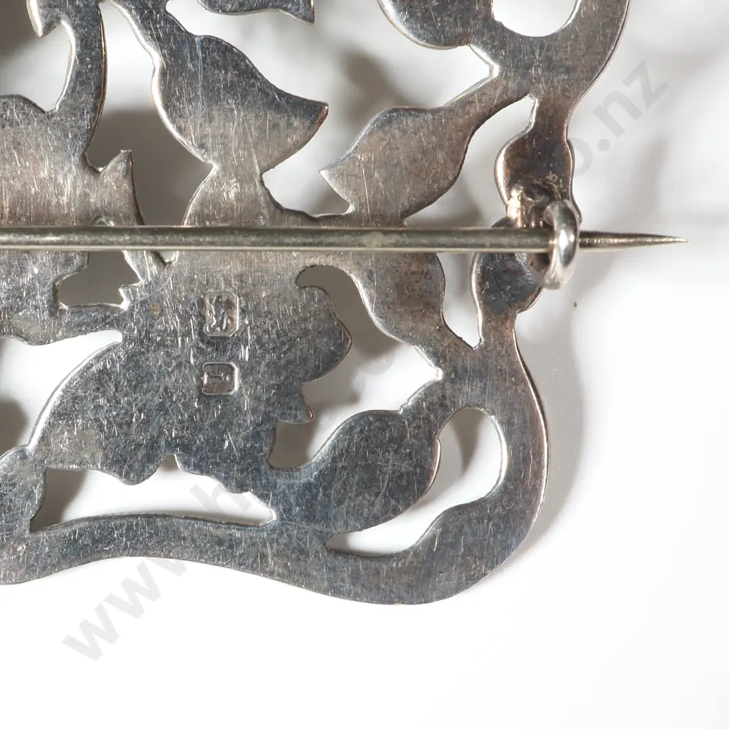 Large Sterling Silver Brooch with Floral, Leaf & Butterfly Decoration  Image 1++