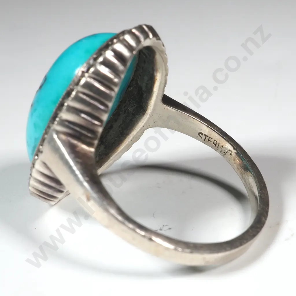 Sterling Silver Turquoise Marcasite Ring - Made in Germany Image 1++