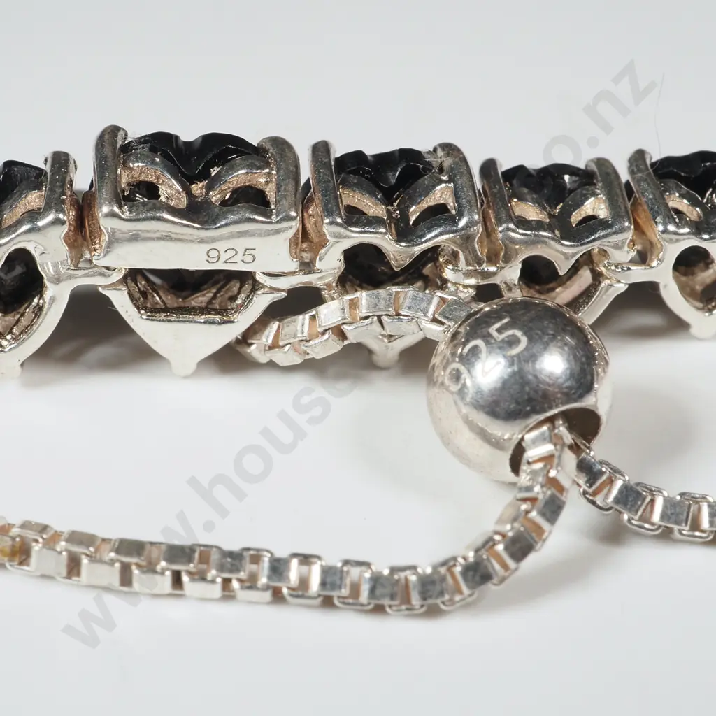 Sterling Silver Adjustable Chain Bracelet with Decorative Blue Heart Shaped Stones  Image 1++