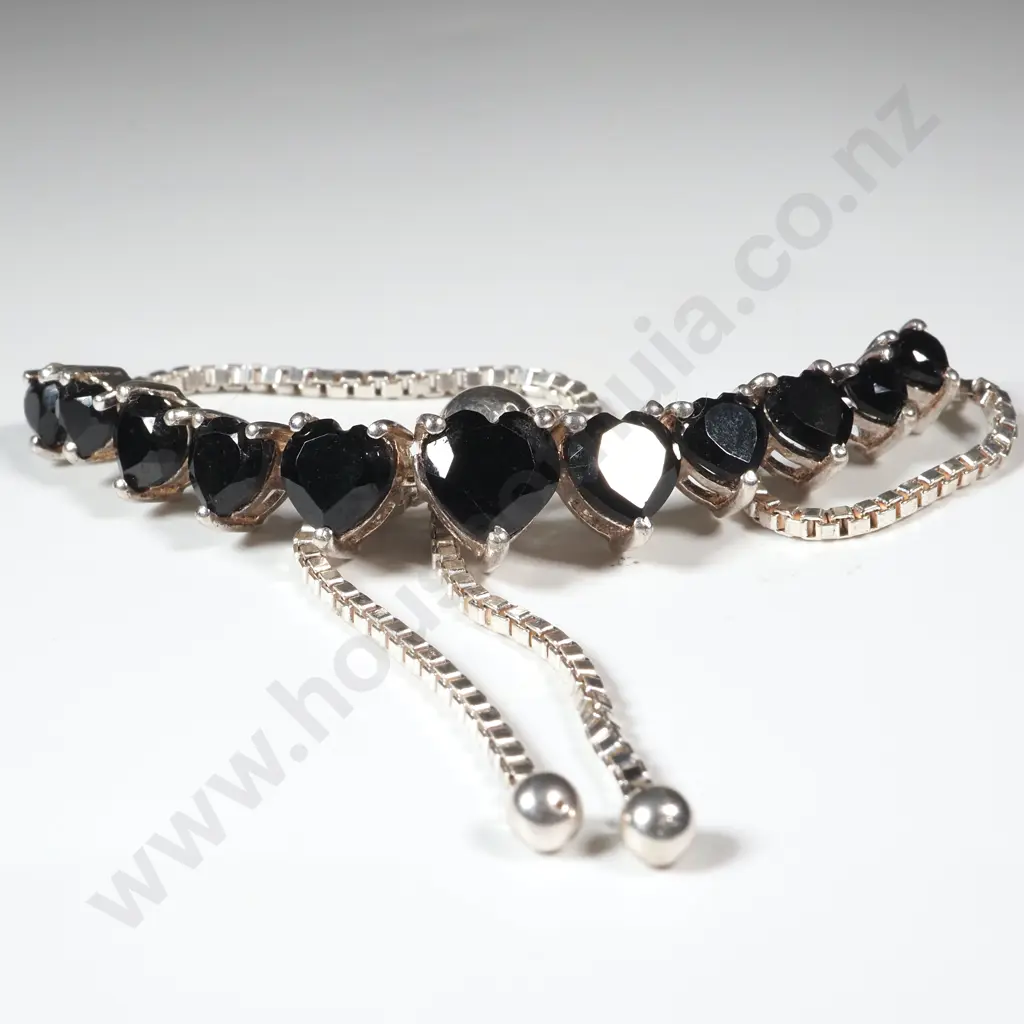 Sterling Silver Adjustable Chain Bracelet with Decorative Blue Heart Shaped Stones  Image 1++