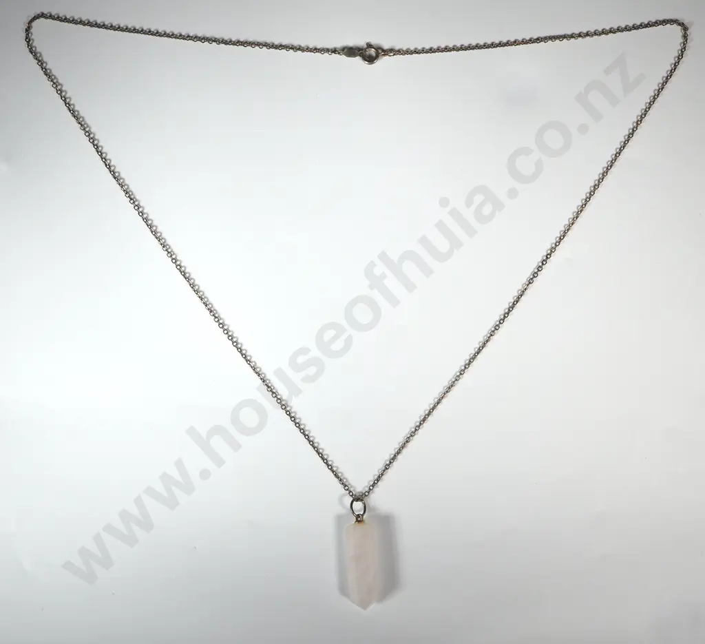 Rose Quartz Pendant on Plate Chain Image 1++