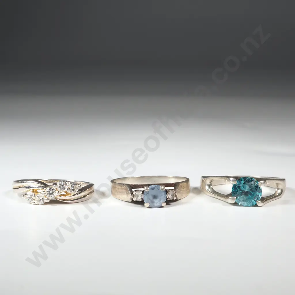Three Sterling Silver Rings. All With Coloured Stones Image 1++