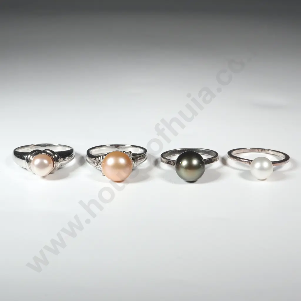 Assorted Lot of Sterling Silver & Pearl Rings Image 1++