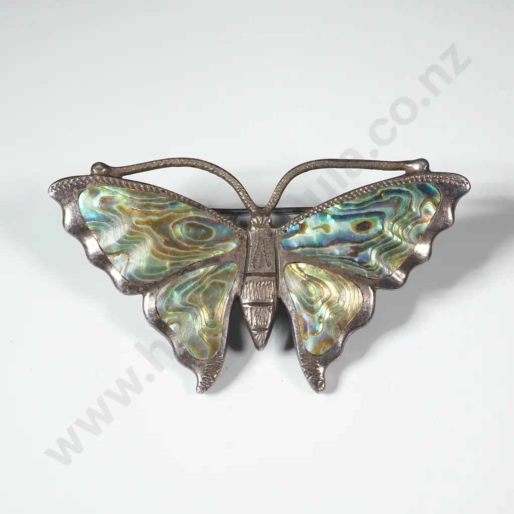 Paua Sterling Silver Butterfly Brooch Image 1++