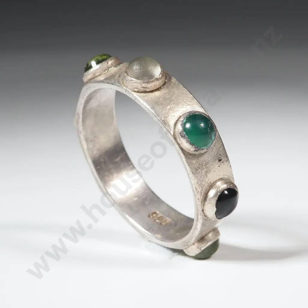 Sterling Silver Ring Set With  Multi Coloured Stones Image 1++