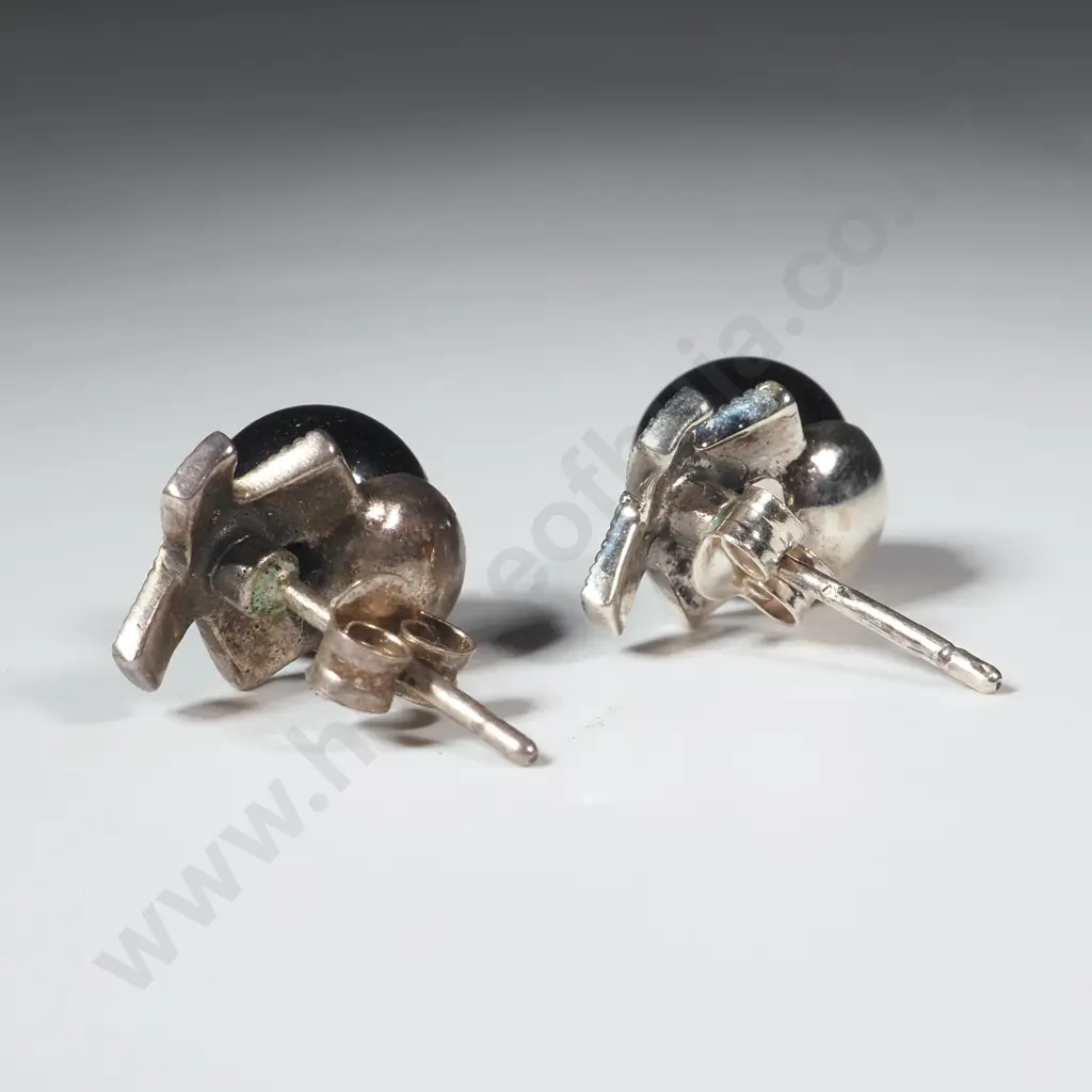 Pair of Sterling Silver Faux Pearl & Marcasite Earrings Image 1++