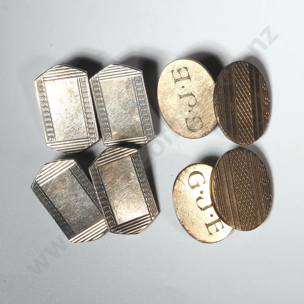 Two Pair Of Sterling Silver Cufflinks. One Pair Initialled GJE Image 1++
