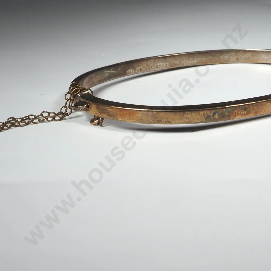 Gold Washed Sterling Silver Engraved  Snap Bangle. Image 1++