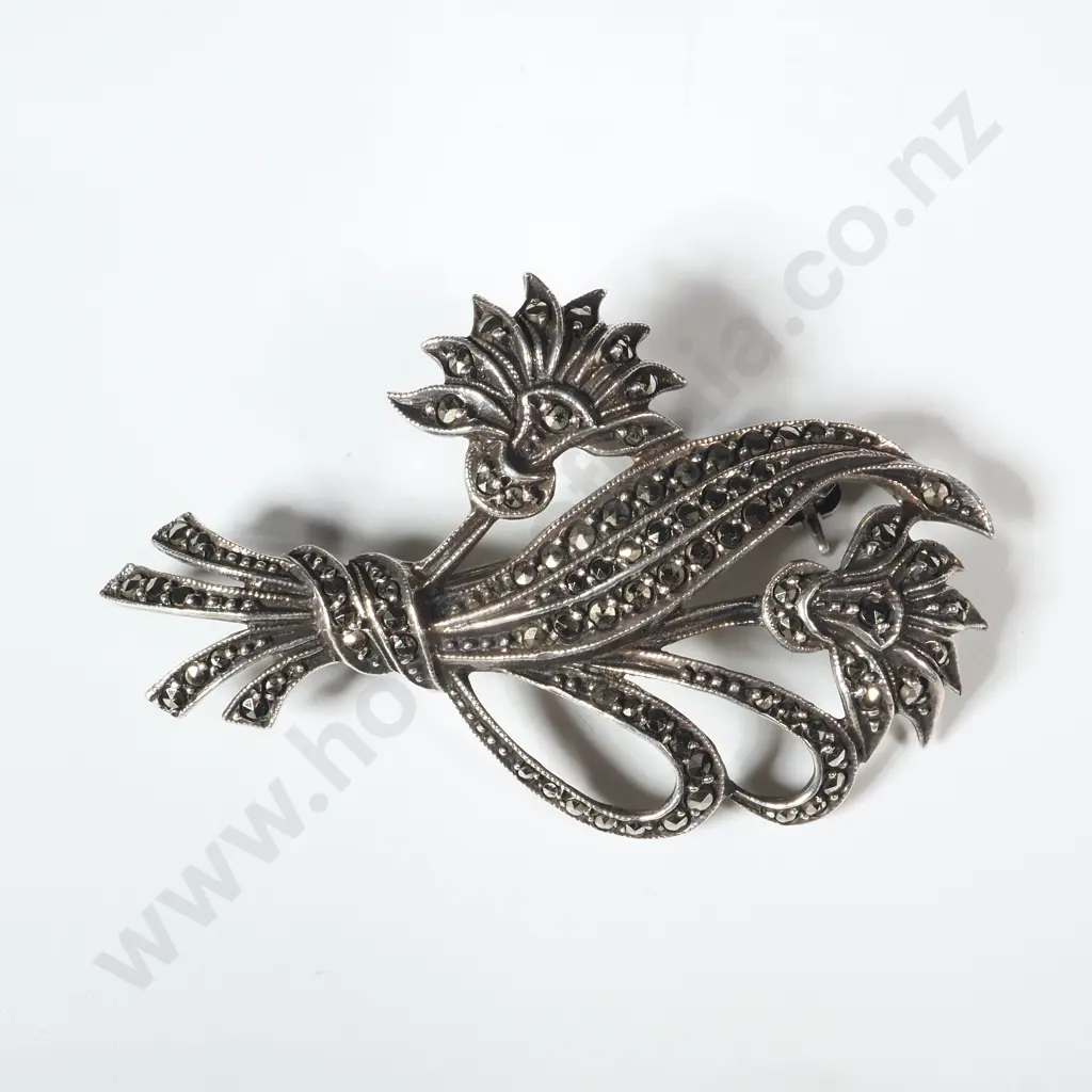 Sterling Silver Marcasite Brooch Image 1++