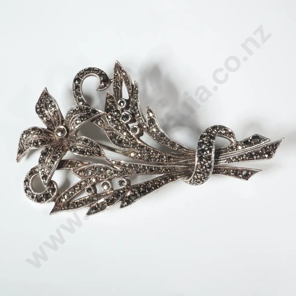 Sterling Silver Marcasite Brooch Image 1++