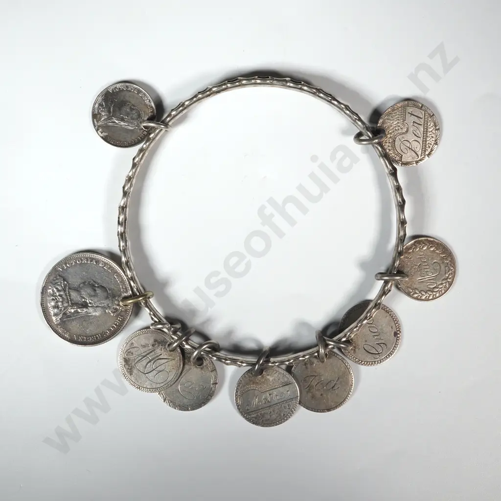 Antique Sterling Silver Coin Bracelet Image 1++