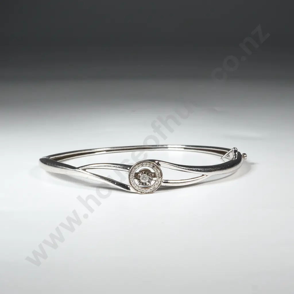 Sterling Silver Snap Bangle Set with White "En Tremblante" Stone Image 1++