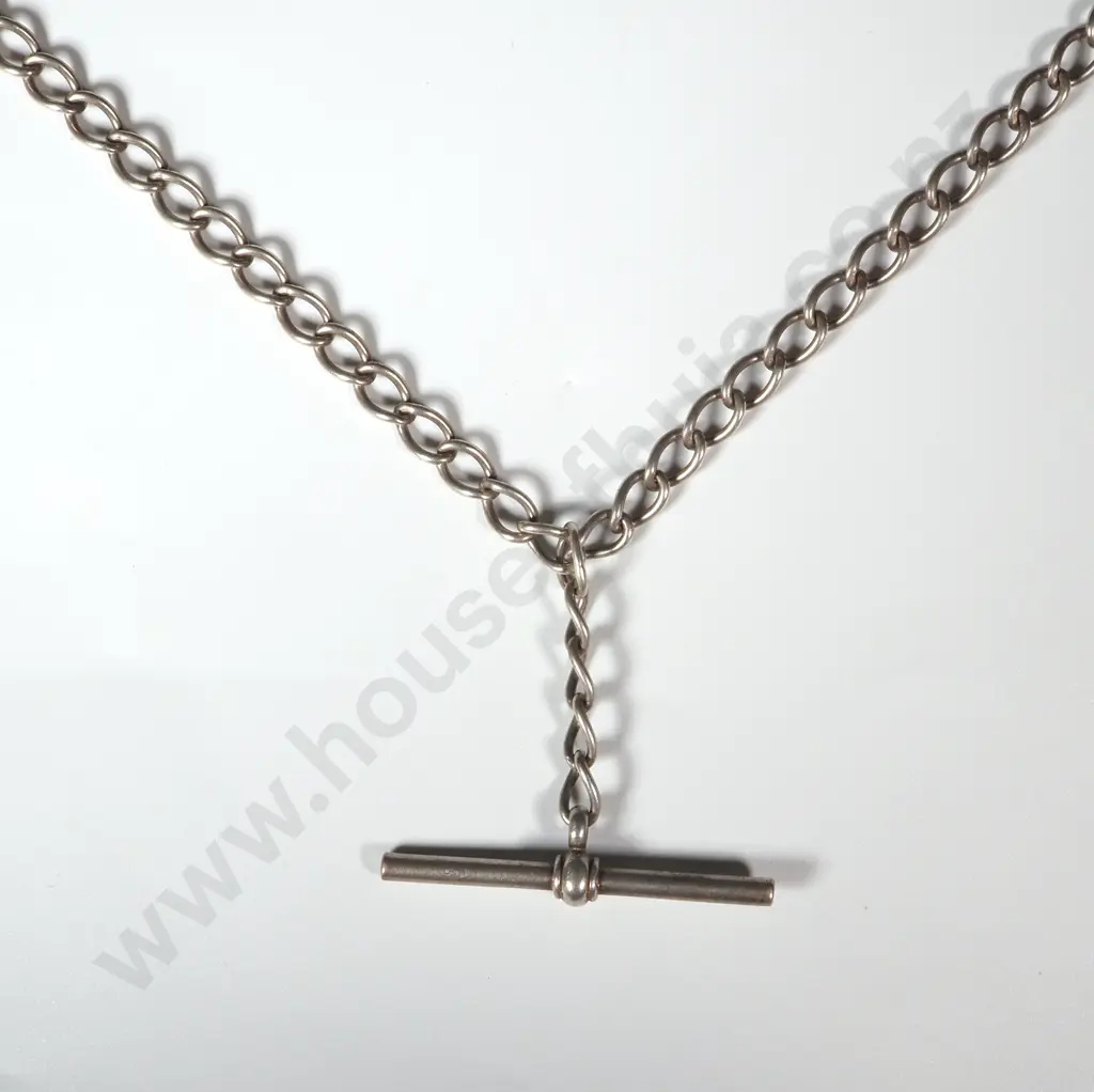 Sterling Silver Watch Chain with Attached T Bar Image 1++