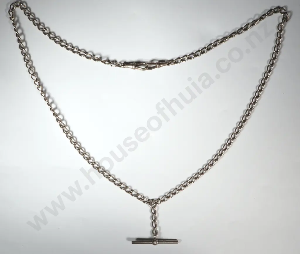 Sterling Silver Watch Chain with Attached T Bar Image 1++