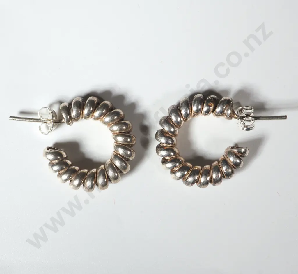 Pair Of  Sterling Silver Ribbed  Hoop Earrings Image 1++