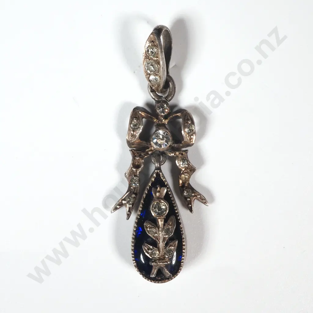 Delicate Victorian Style Drop Sterling Silver Pendant with Blue & White Stones Image 1++