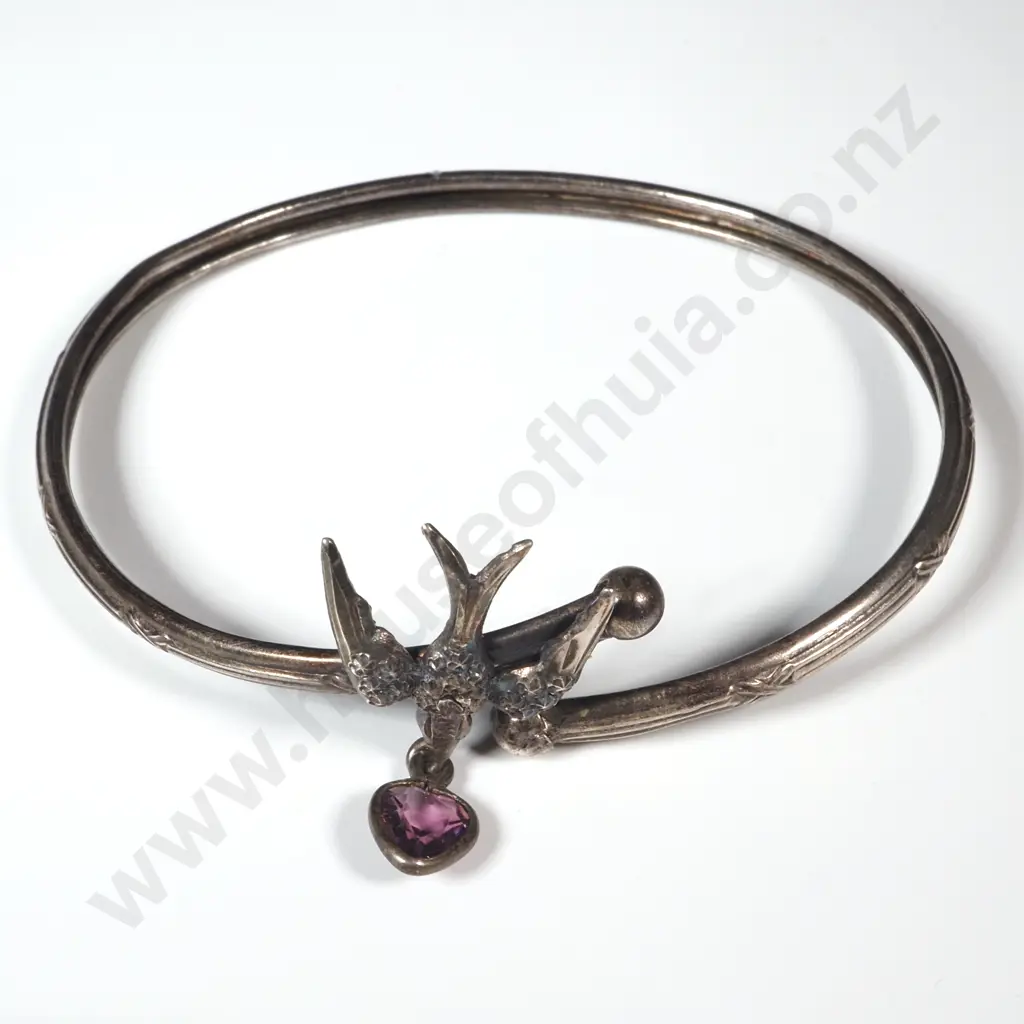 Sterling Silver & Marcasite Bird Themed Bangle Image 1++
