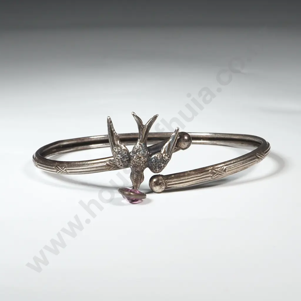 Sterling Silver & Marcasite Bird Themed Bangle Image 1++