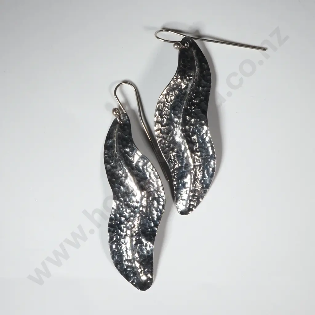 Sterling Silver Leaf Drop Earrings. Image 1++