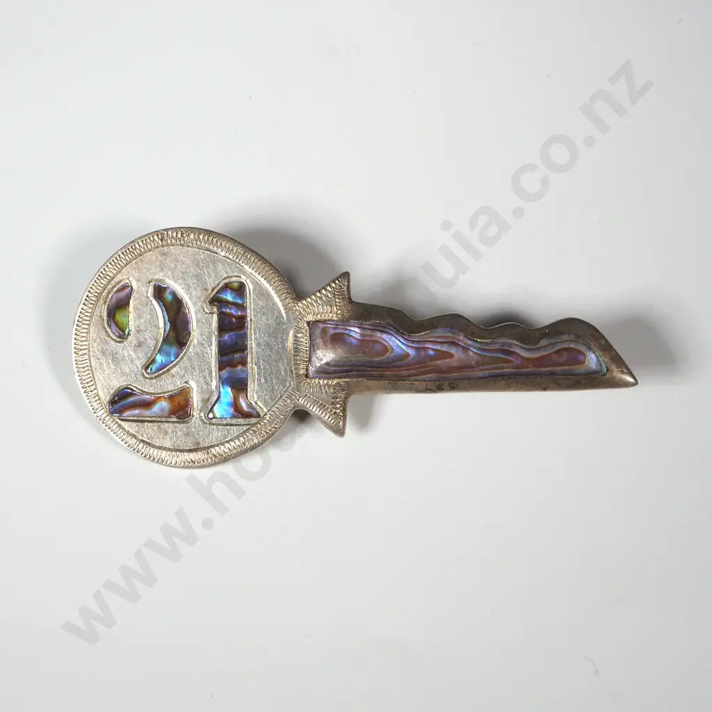 Large Sterling Silver  & Paua Shell '21' Key Image 1++