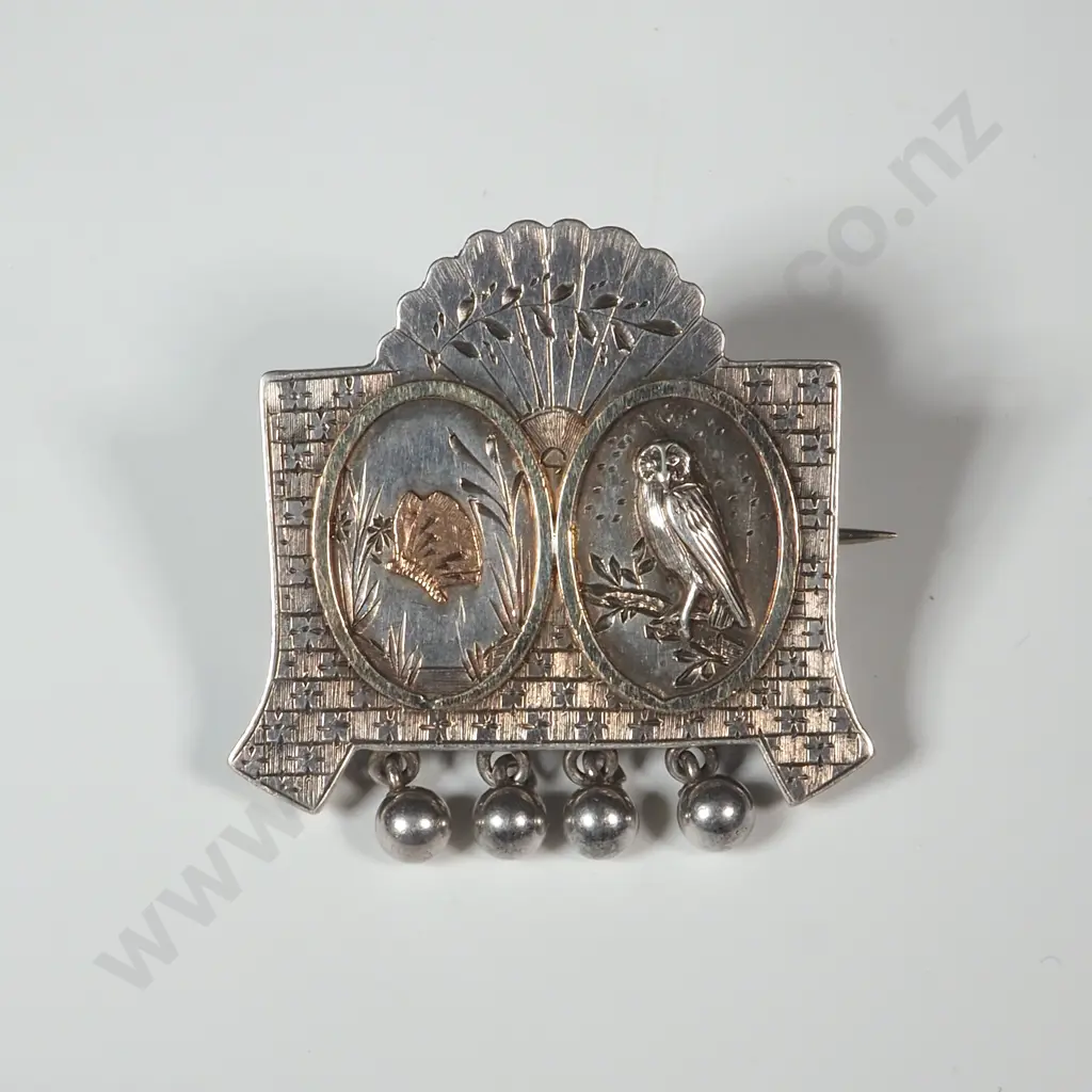 Sterling Silver Owl Brooch Antique Image 1++